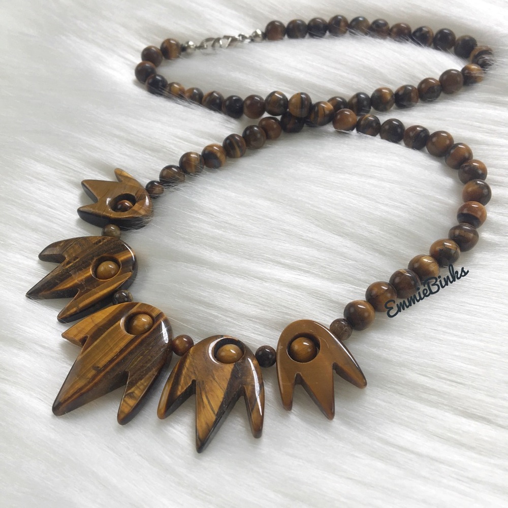 New Smooth Polished Genuine Tigers Eye Gemstone Necklace